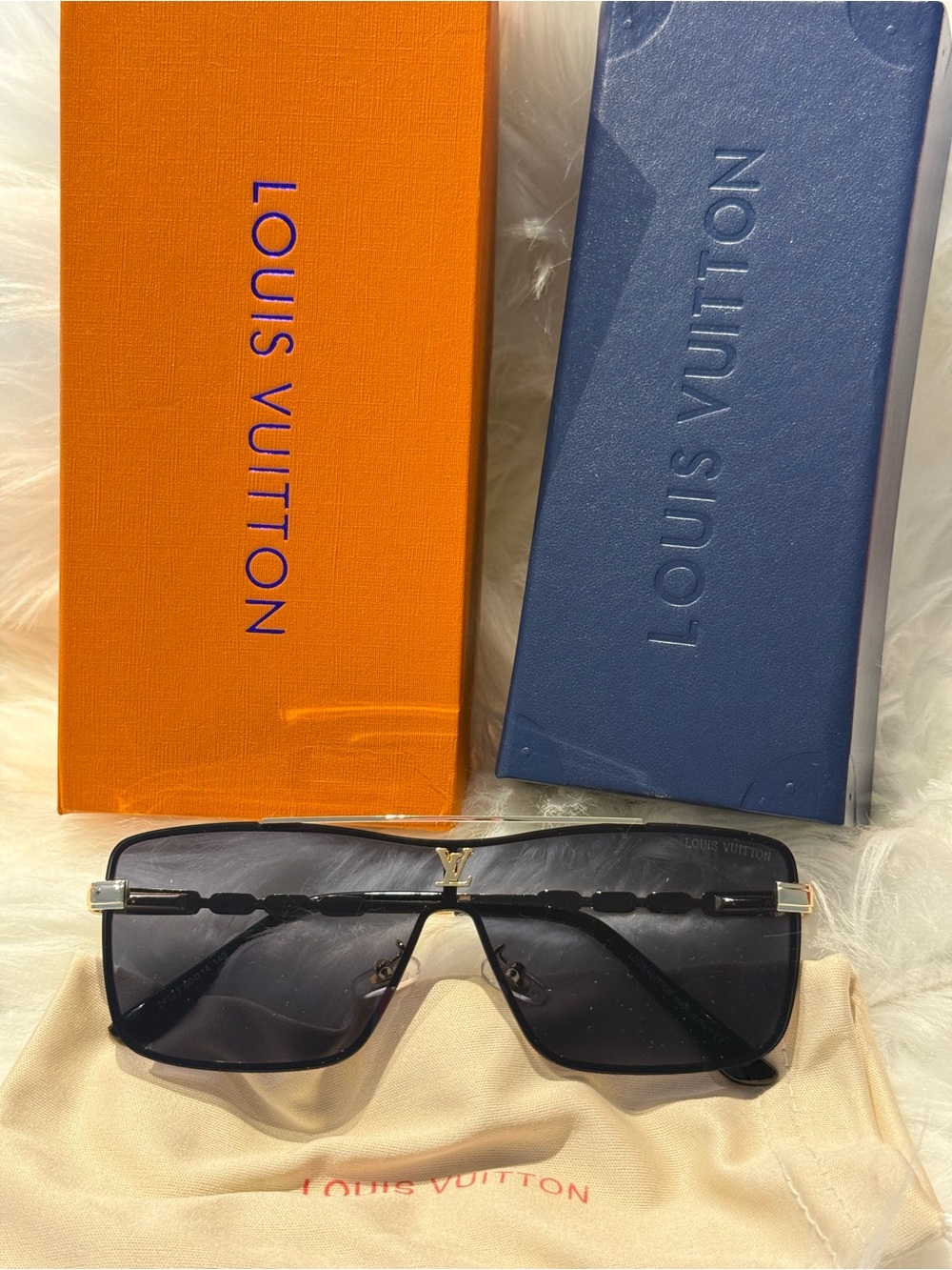 Louis Vuitton Men’s Black Shield Sunglasses with Silver Accents